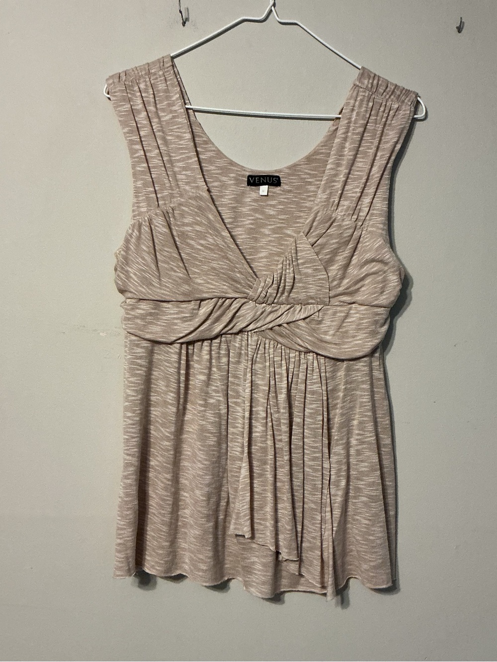 VENUS Tan/White Sleeveless Knot Front Top